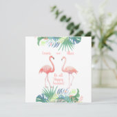 Save The Date Belle Conte Fée Pour Deux Flamants roses Fleur Tro (Debout devant)