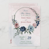 Save The Date belle couronne de fleurs rose (Devant / Derrière)