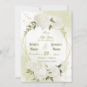 Save The Date belle fleurs blanches vert feuille géométrique (Devant)