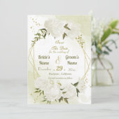 Save The Date belle fleurs blanches vert feuille géométrique (Debout devant)