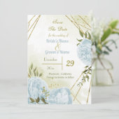 Save The Date belle fleurs bleues vert feuille botanique (Debout devant)