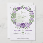 Save The Date belle fleurs violet vert feuilles (Devant)