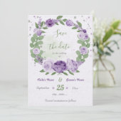 Save The Date belle fleurs violet vert feuilles (Debout devant)