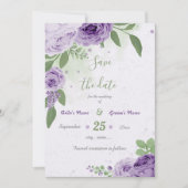 Save The Date belle fleurs violettes vert feuille botanique (Devant)