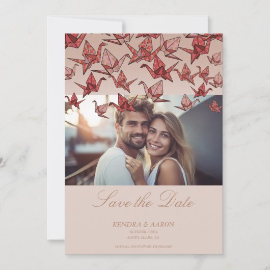Save The Date Belle Grue en papier Origami Photo QR Code (Devant)