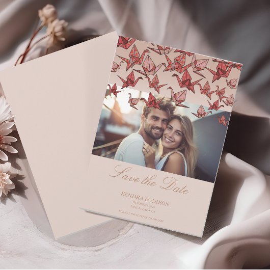 Save The Date Belle Grue Papier Origami Photo Enregistrer La Dat