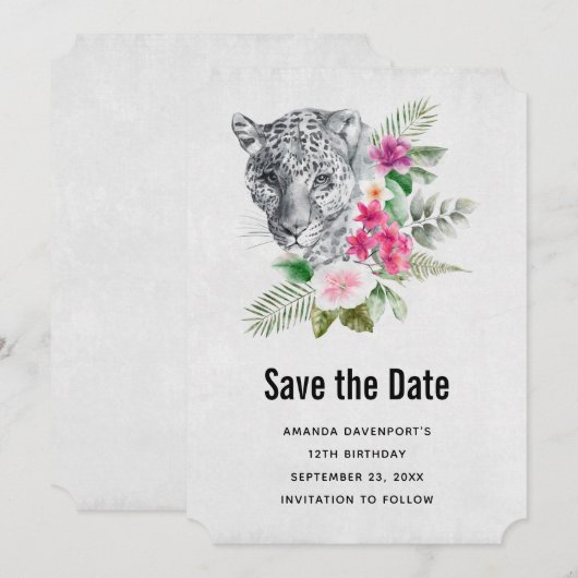 Save The Date Belle illustration de l'aquarelle Leopard Portrait (Devant / Derrière)