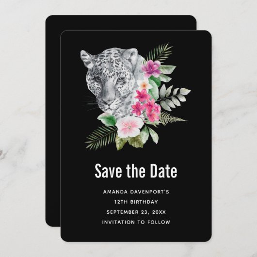 Save The Date Belle illustration de l'aquarelle Leopard Portrait (Devant / Derrière)