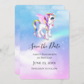 Save The Date Belle licorne avec Rainbow Mane (Devant / Derrière)