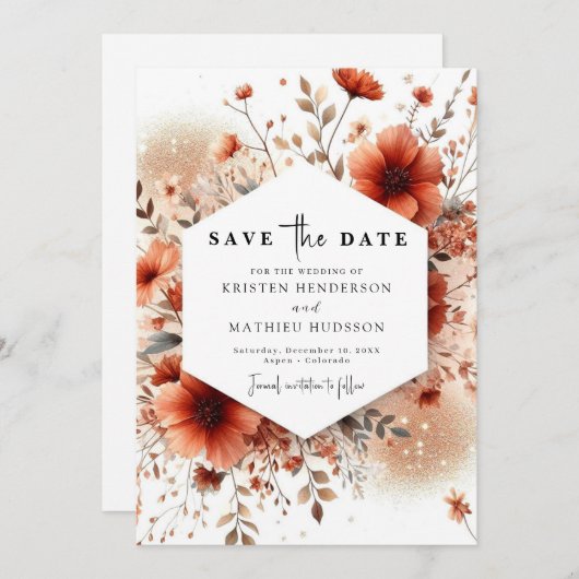 Save The Date Belle Mariage classique en terre cuite (Devant / Derrière)