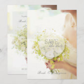 Save The Date Belle mariée avec Mariage de bouquet de fleurs (Devant / Derrière)