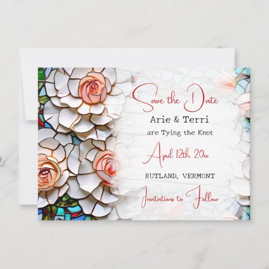 Save The Date Belle mosaïque Mariage en verre et carrelage (Devant)