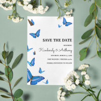 Belle Papillons Bleus Mariage Enregistrer la date