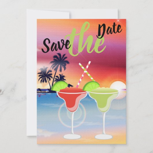 Save The Date Belle plage Sunset Margarita Love Mariage (Devant)
