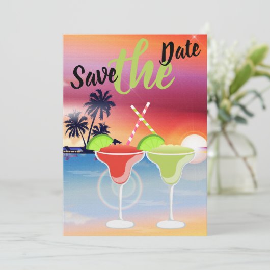 Save The Date Belle plage Sunset Margarita Love Mariage (Debout devant)