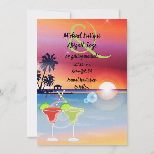 Save The Date Belle plage Sunset Margarita Love Mariage (Dos)