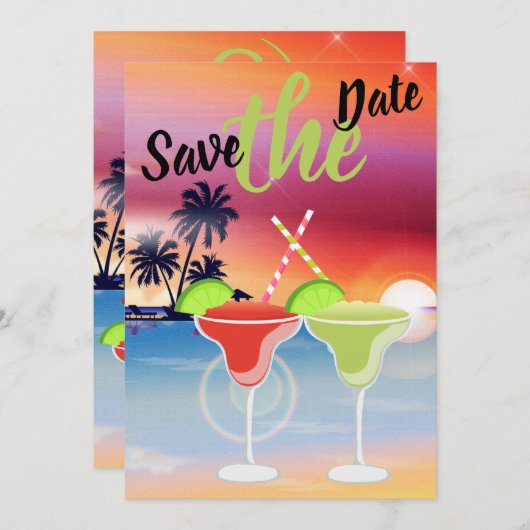 Save The Date Belle plage Sunset Margarita Love Mariage (Devant / Derrière)