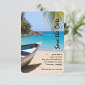 Save The Date Belle plage tropicale avec bateau à rames (Debout devant)