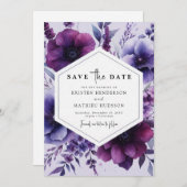 Save The Date Belle Romance Violet Mariage Floral (Devant / Derrière)