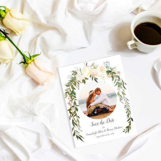 Save The Date Belle rose blanche Florale