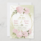 Save The Date belle rose fleurs vert feuilles géométrique (Devant)