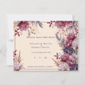 Save The Date Belle rose & mauve Fleurs élégantes (Devant)