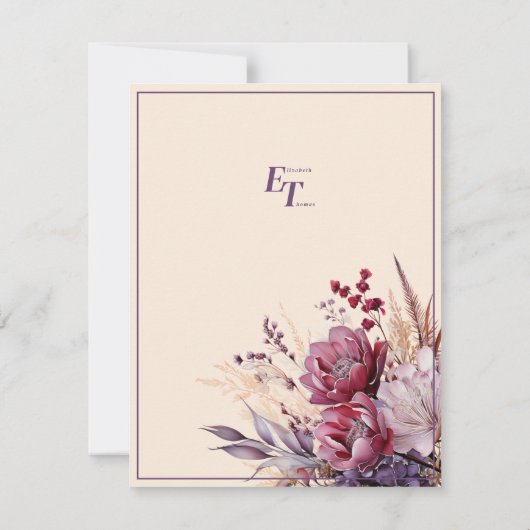 Save The Date Belle rose & mauve Fleurs élégantes (Dos)
