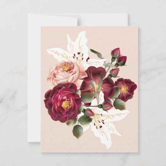 Save The Date Belle rose rouge Roses Blanches Lys Mariage Save (Dos)