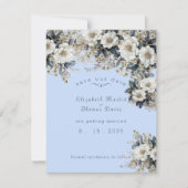 Save The Date Belle Roses Blanches Vignes Feuilles Bleus (Devant)