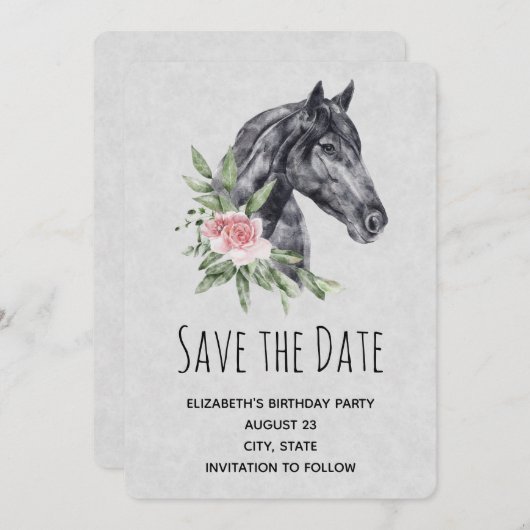 Save The Date Belle tête de cheval Portrait en Aquarelle (Devant / Derrière)