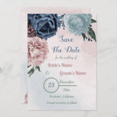 Save The Date belle végétation fleurie rose bleu (Devant / Derrière)