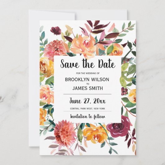 Save The Date Belles Fleurs D'Automne Mariage Enregistrer Les Ca (Devant)