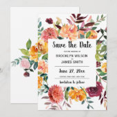 Save The Date Belles Fleurs D'Automne Mariage Enregistrer Les Ca (Devant / Derrière)