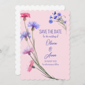 Save The Date Belles Fleurs Roses Et Violettes (Devant / Derrière)