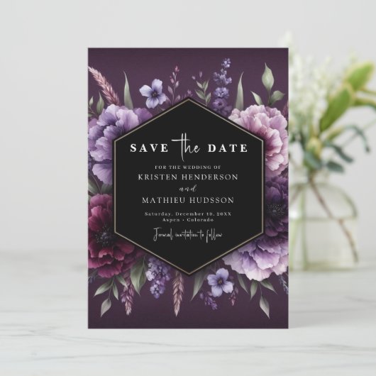 Save The Date Belles fleurs violet Mariage floral (Debout devant)