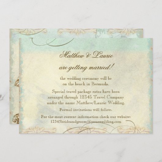 Save The Date Bermudes Tortue de mer Moderne Plage côtière Ocean (Devant / Derrière)