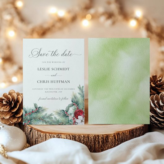 Save The Date Berries d'hiver et Pine Aquarelle Mariage de verdu