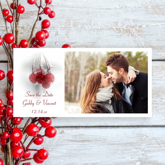 Save The Date Berries rouges Frosty Mariage d'hiver Enregistrer 