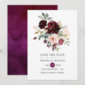 Save The Date Berry Bourgogne et Mariage floral (Devant / Derrière)