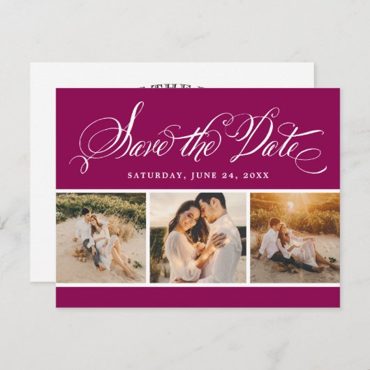 Save The Date Berry Calligraphy Script Mariage Photo Collage (Devant / Derrière)