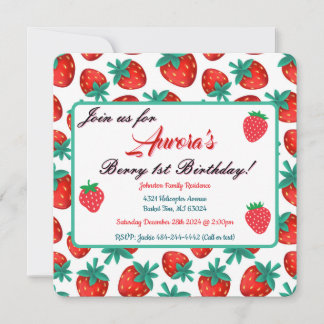 Save The Date Berry fraise rouge Première fête d'anniversaire
