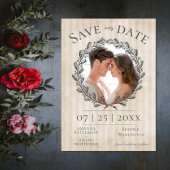 Save The Date Berry Wreath et Stripes Photo | Beige
