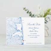 Save The Date Bethany Beach Delaware Map Mariage Bleu élégant (Debout devant)