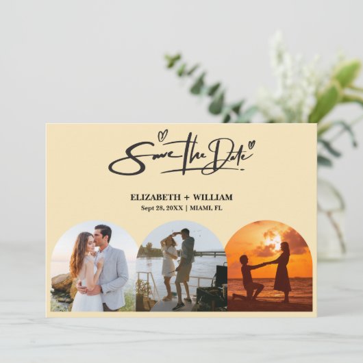 Save The Date Beurre Jaune Photo Mariage QR Code Élégant (Debout devant)