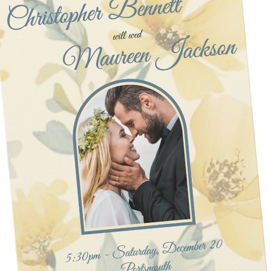 Save The Date Beurre pâle Jaune Doux Bleu Mariage Floral