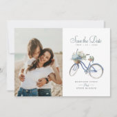 Save The Date Bicyclette bleue Bohême Aquarelle Mariage Photo (Devant)