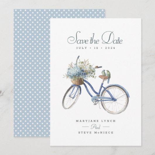 Save The Date Bicyclette Bleue Bohème Floral Mariage (Devant / Derrière)
