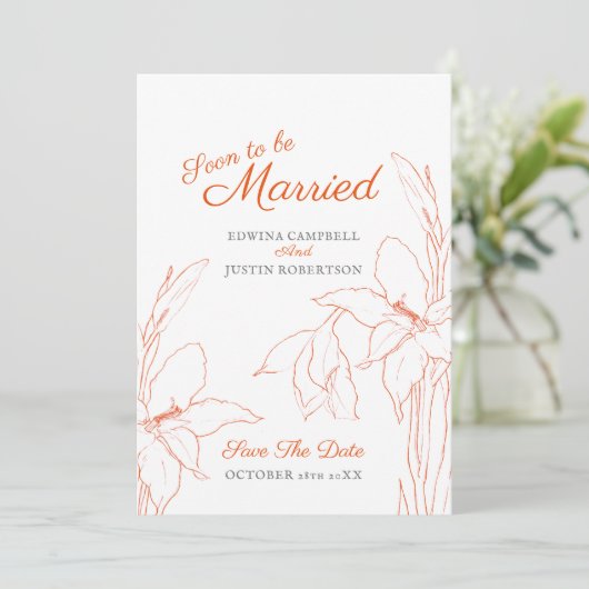 Save The Date Bientôt marié botanica art gladiolus orange (Debout devant)