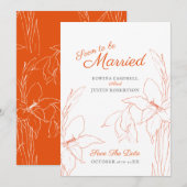 Save The Date Bientôt mariés art botanique glaïeul orange (Devant / Derrière)