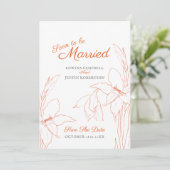 Save The Date Bientôt mariés gladiolus orange art botanique (Debout devant)